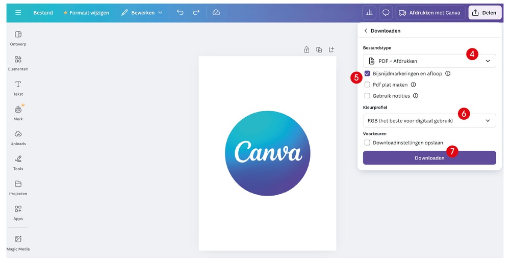 Canva stappenplan printproductie